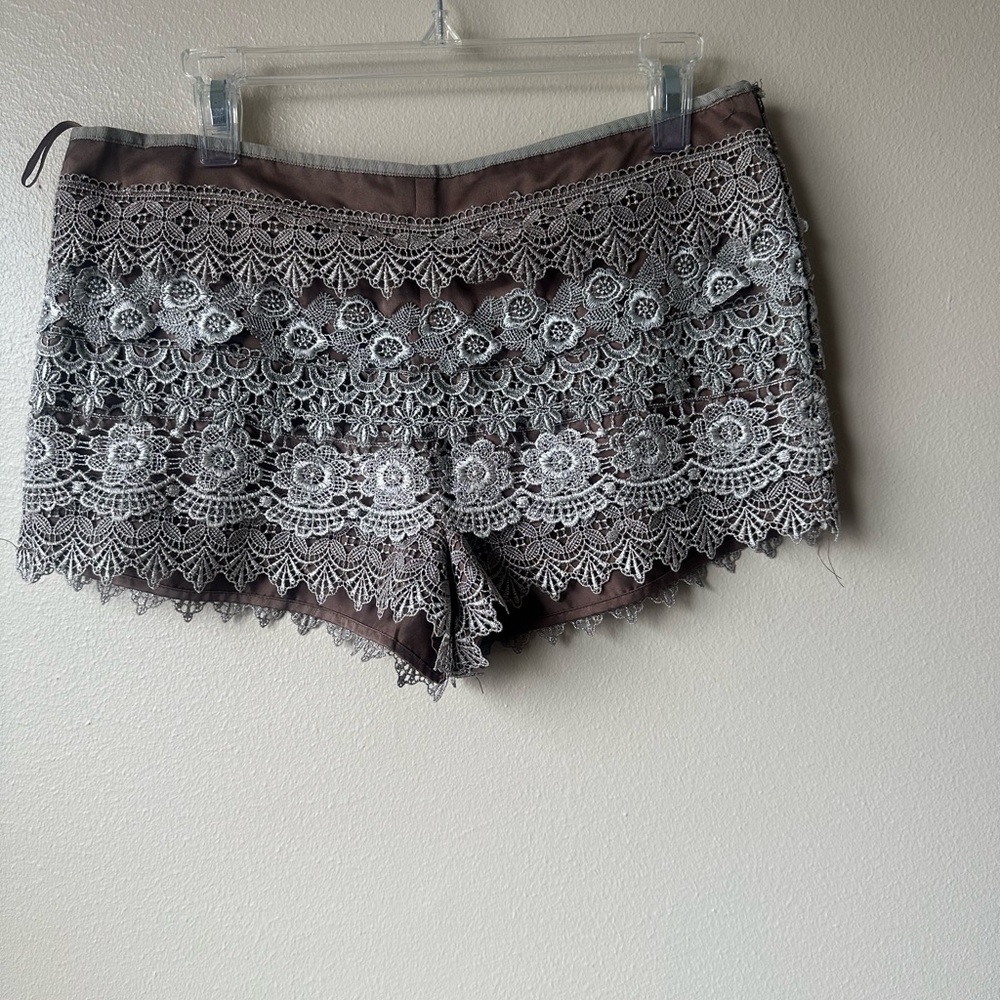 Sans Souci Laced Brown Blue Beige Coquette Low Rise Shorts L